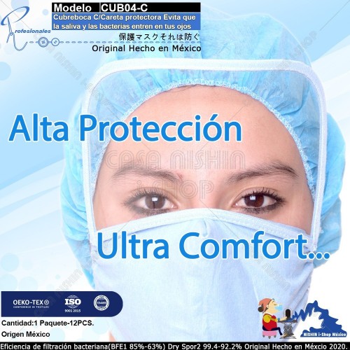 CUB04-C Cubreboca C/Careta protectora Evita que la saliva y las bacterias entren en tus ojos Origen México