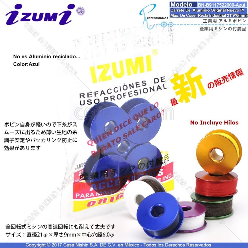 BN-B9117-522-000 Carrete De Aluminio Original Nuevo Color:Azul Para Máquina De Coser Recta Industrial 21*9*6(mm)