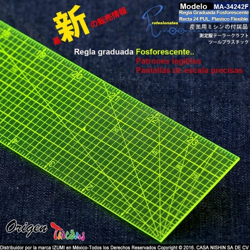 MA-34242F Regla Recta Graduada Fosforescente plástico flexible 24Pul. Origen Táiwan